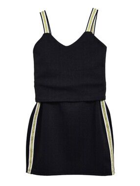Cheryl Creations Kids Black W/ Gold Stripe 2 PC Mini Skirt & Tank, Size M ~ EUC